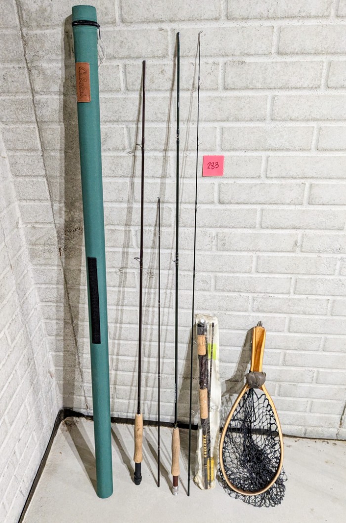 283. (3) Fishing Rods, Net + Cabela's Case