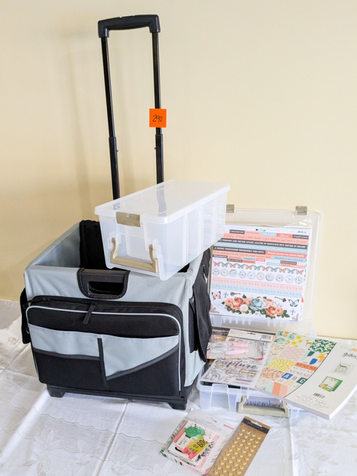 290. Scrapbook Supplies, Organizers + Rolling/Folding Cart