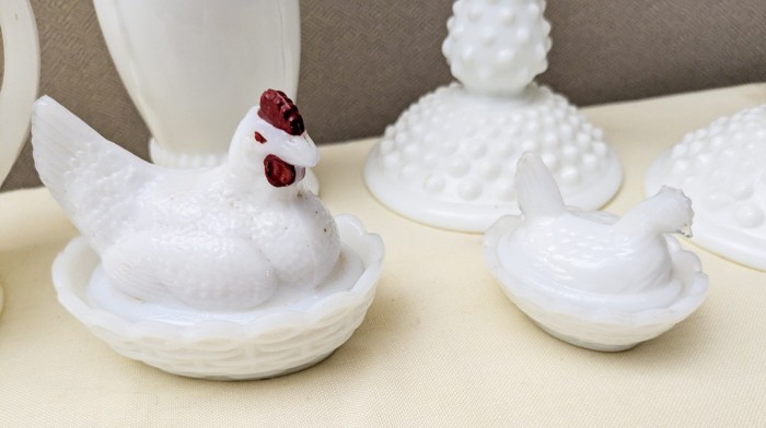 15. Milkglass Vase, Pitcher, Candleholders + (2) Mini Chicken on Nest - Image 4