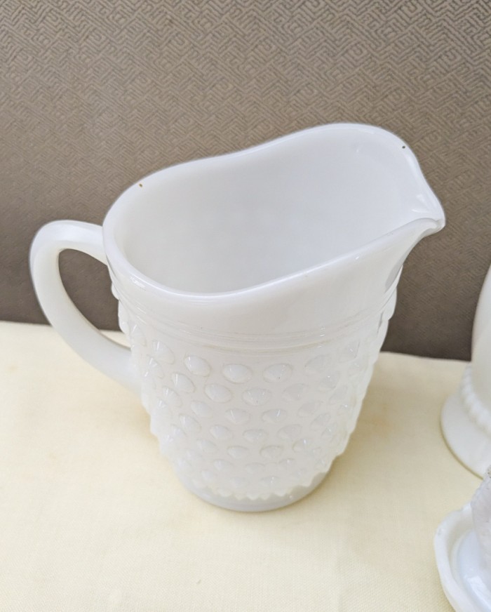 15. Milkglass Vase, Pitcher, Candleholders + (2) Mini Chicken on Nest - Image 8