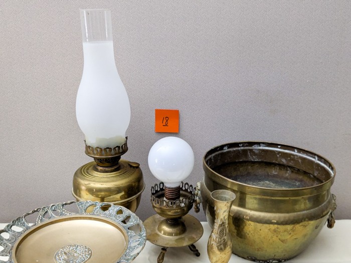 18. (2) Brass Lamps, Lg. Planter, Vase + Pedestal - Image 2