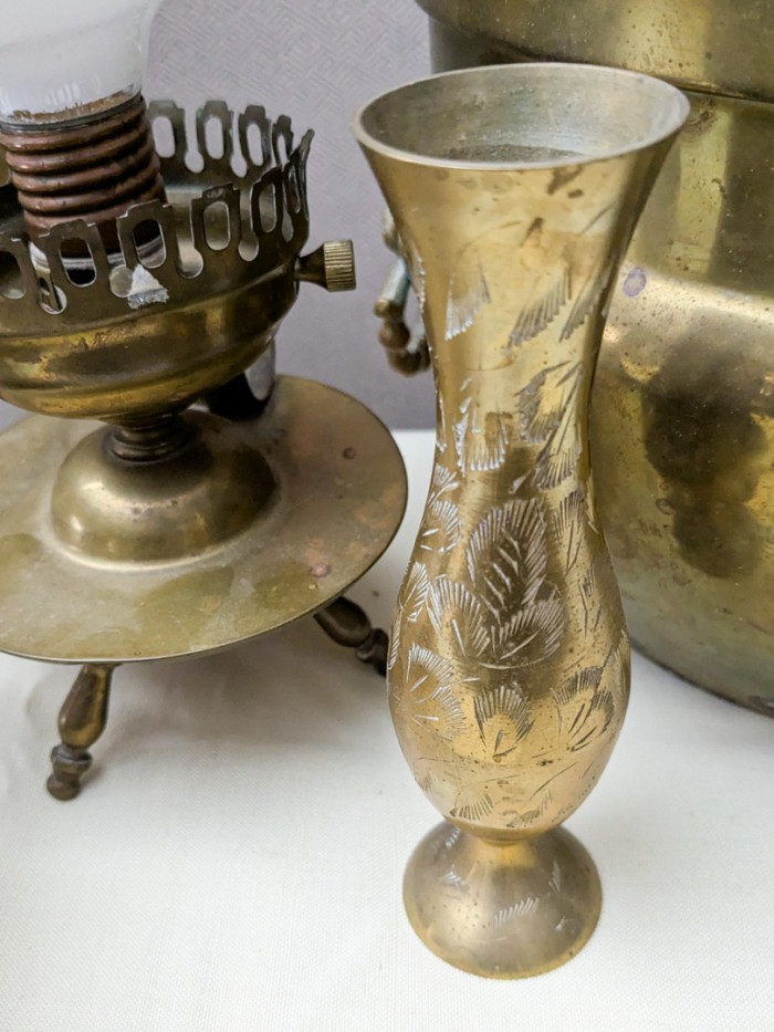 18. (2) Brass Lamps, Lg. Planter, Vase + Pedestal - Image 4