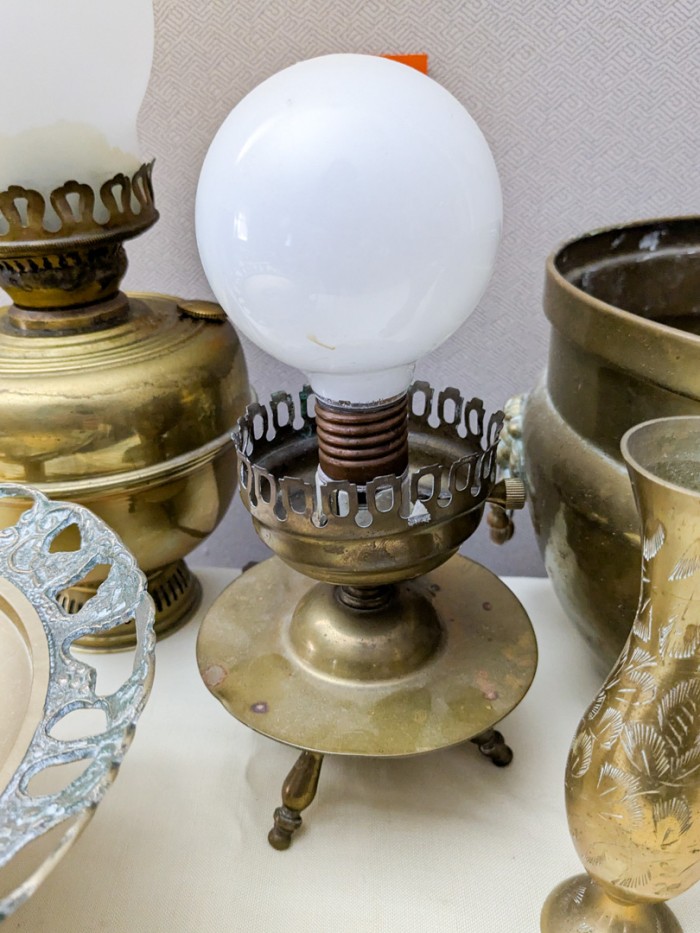 18. (2) Brass Lamps, Lg. Planter, Vase + Pedestal - Image 3