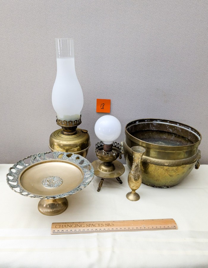 18. (2) Brass Lamps, Lg. Planter, Vase + Pedestal - Image 8