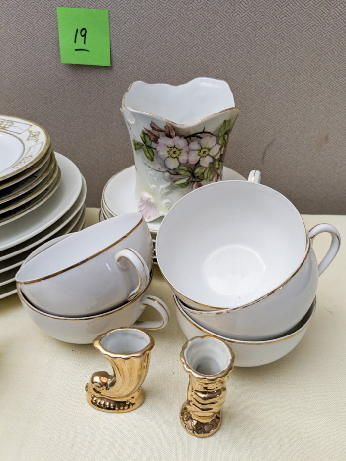 19. (4) Haviland Plates, (5) Nippon Bread Plates, (4) Nippon Tea Cups/Saucers, Spooner + Miniatures - Image 6