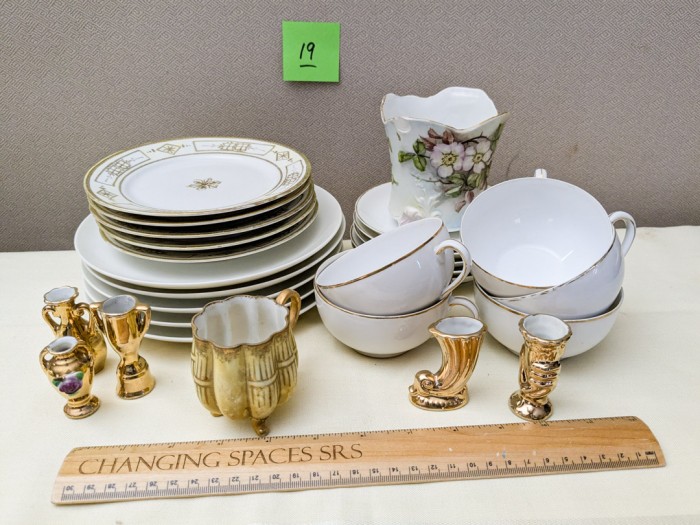 19. (4) Haviland Plates, (5) Nippon Bread Plates, (4) Nippon Tea Cups/Saucers, Spooner + Miniatures - Image 7