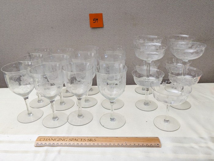 59. (12) Wine Glasses + (9) Champagne Glasses