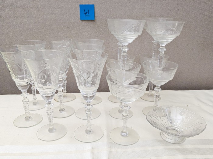 61. (8) Wine Glasses, (8) Champagne Glass + Bowl