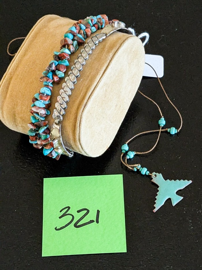 321. Sterling Silver, Coral + Turquoise Watch Band, Bracelet + Necklace