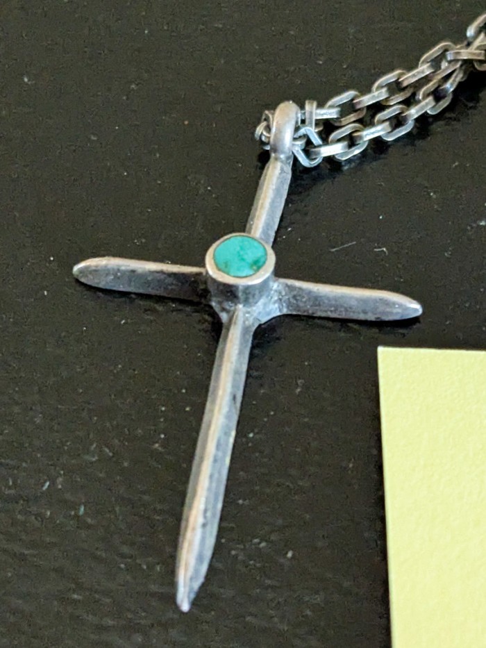 322. Sterling Silver + Turquoise Ring - Size 7 + Sterling Silver + Turquoise Cross on Fashion Chain - Image 3