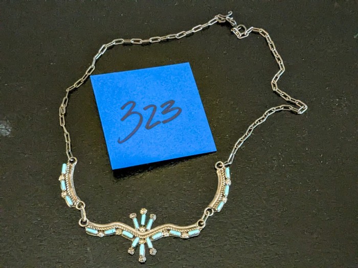 323. 16" Sterling Silver + Turquoise Necklace