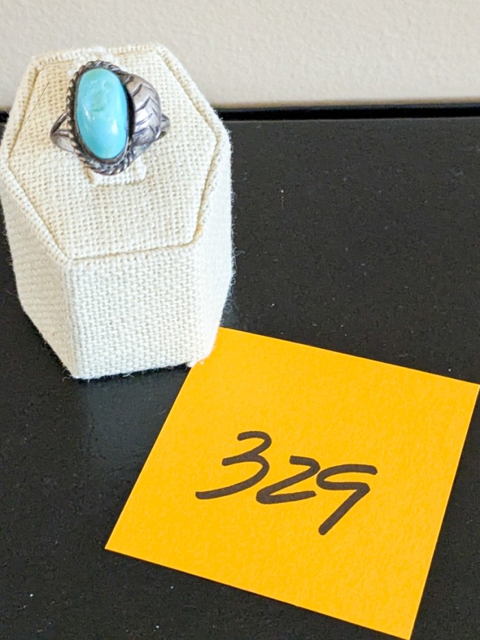 329. Sterling Silver + Turquoise Ring - Size 6.5