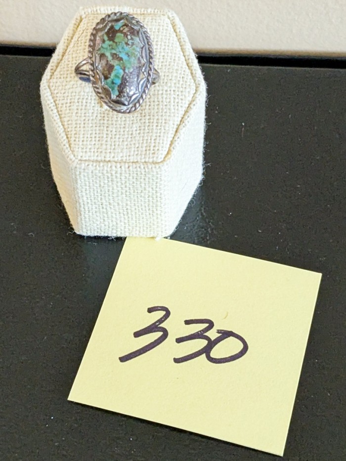 330. Sterling Silver + Turquoise Ring - Size 8.25