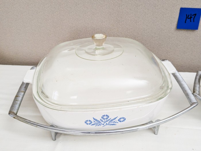 147. (2) Corning Ware Casseroles w/ Holders - Image 2