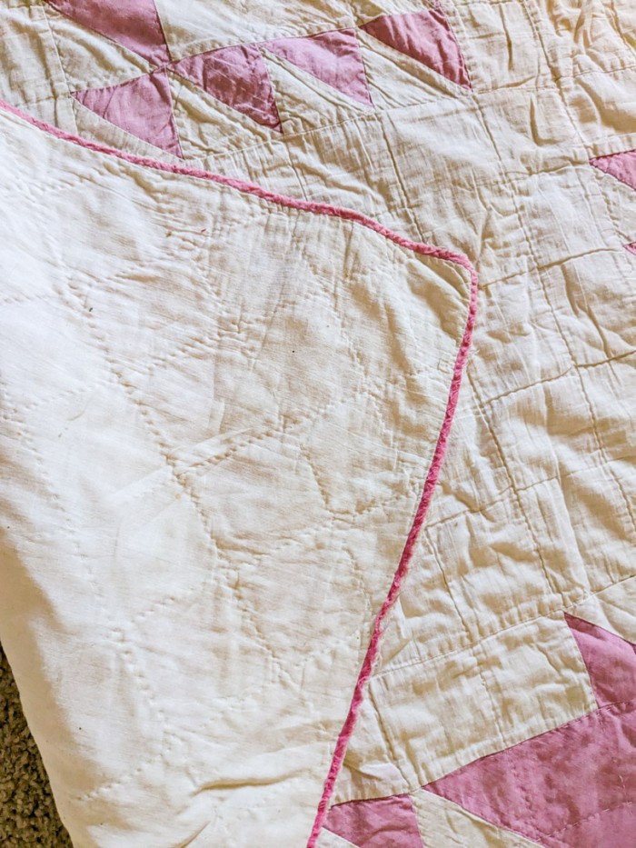 162. Vintage Pink + White Quilt - Image 5