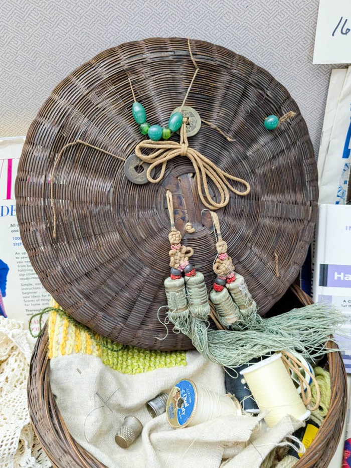 166. Sewing Lot - Antique Sewing Basket, Thimbles, Books + Notions - Image 4