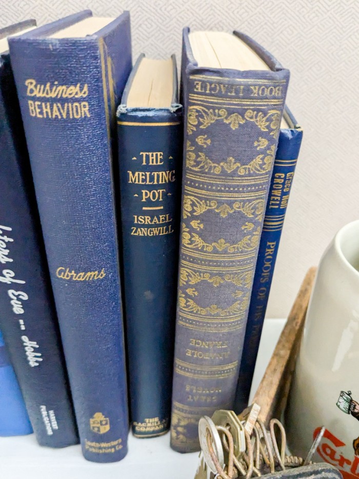 167. (7) Books, Drawer, (2) Beer Steins, Rack + Collectibles - Image 3