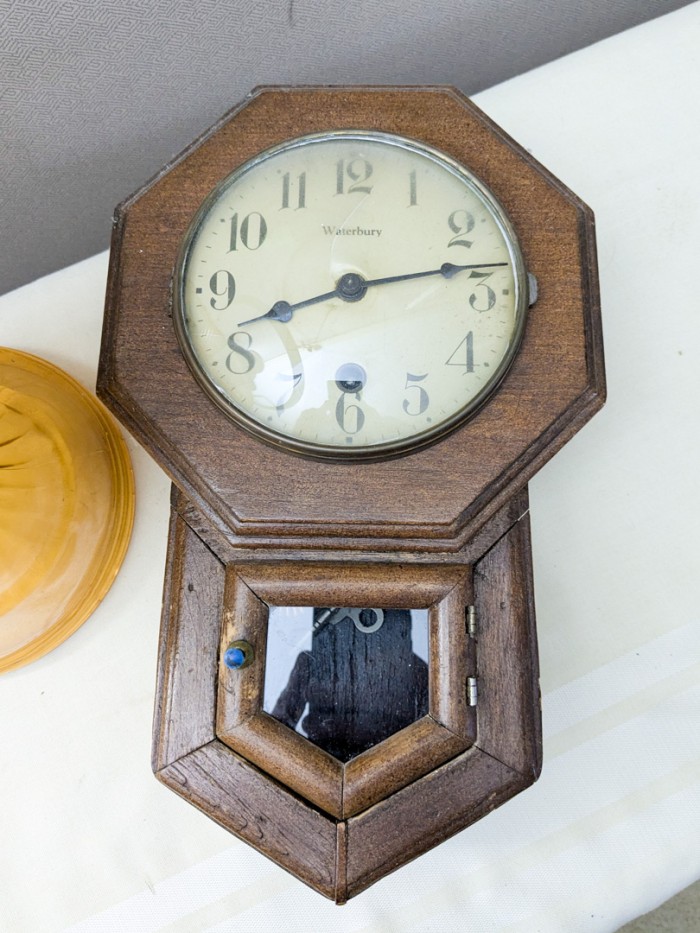 168. Oil Lamp + Waterbury Wall Clock - Image 2