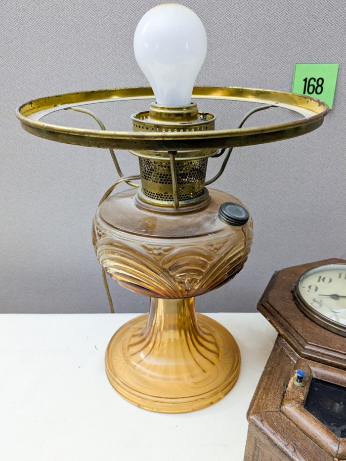 168. Oil Lamp + Waterbury Wall Clock - Image 7