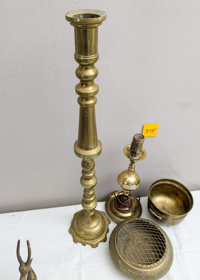 375. 28" Brass Candle Holder, 15" Brass Lamp, (2) Bowls + Deer - Image 8