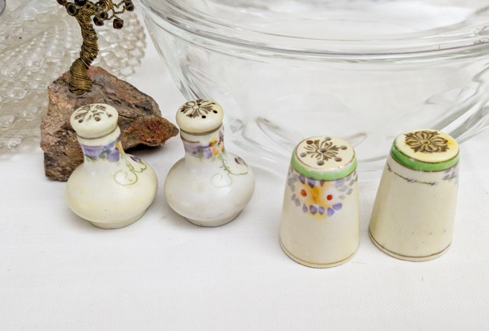 377. Wood Tray, Glass Plates, Bowls, Covered Dish, Salt + Pepper Set and Miniatures - Image 3