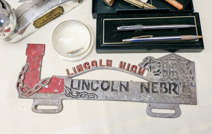 382. Lincoln High Metal Piece, Cross Pens, Bank + Clock - Image 2