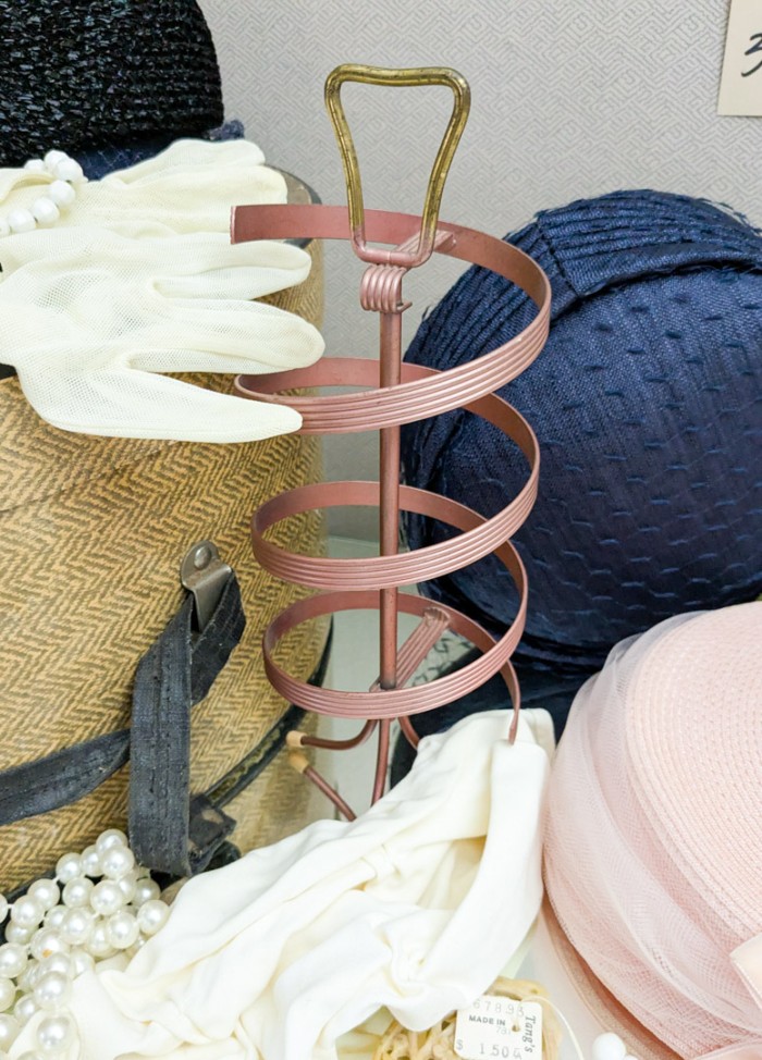 385. Mirror, Tray, Vintage Hat Box, Hats, Gloves + Necklaces - Image 7