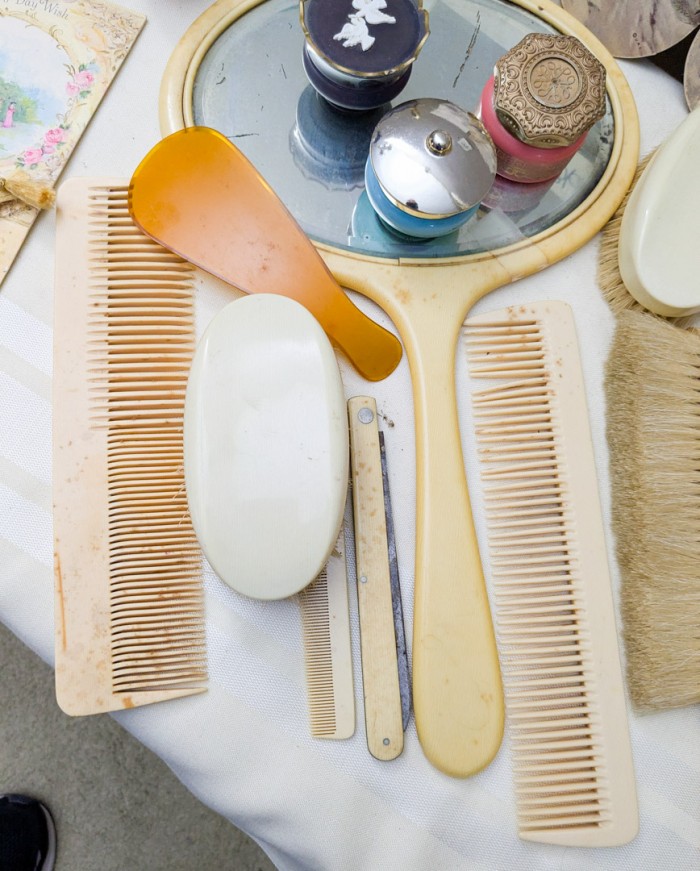 386. Vintage Vanity Pieces, Avon Bottles, Paper Fans + Clocks - Image 6