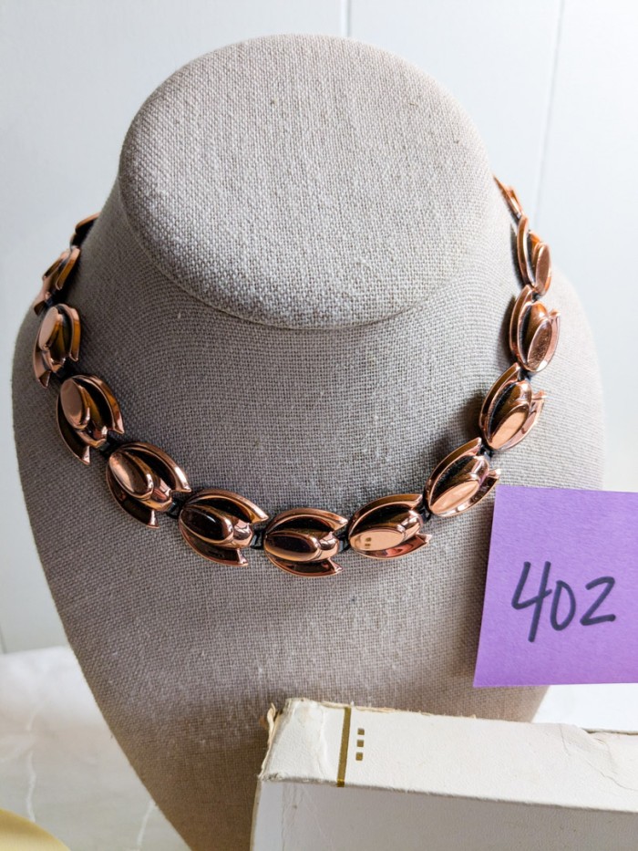 402. Vintage Renoir Copper Necklace, Bracelet, Brooch, Earrings + Vanity Piece - Image 8