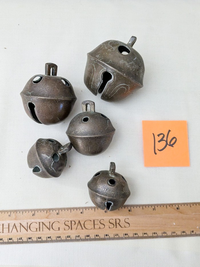 136. (5) Antique Brass Bells - Image 4