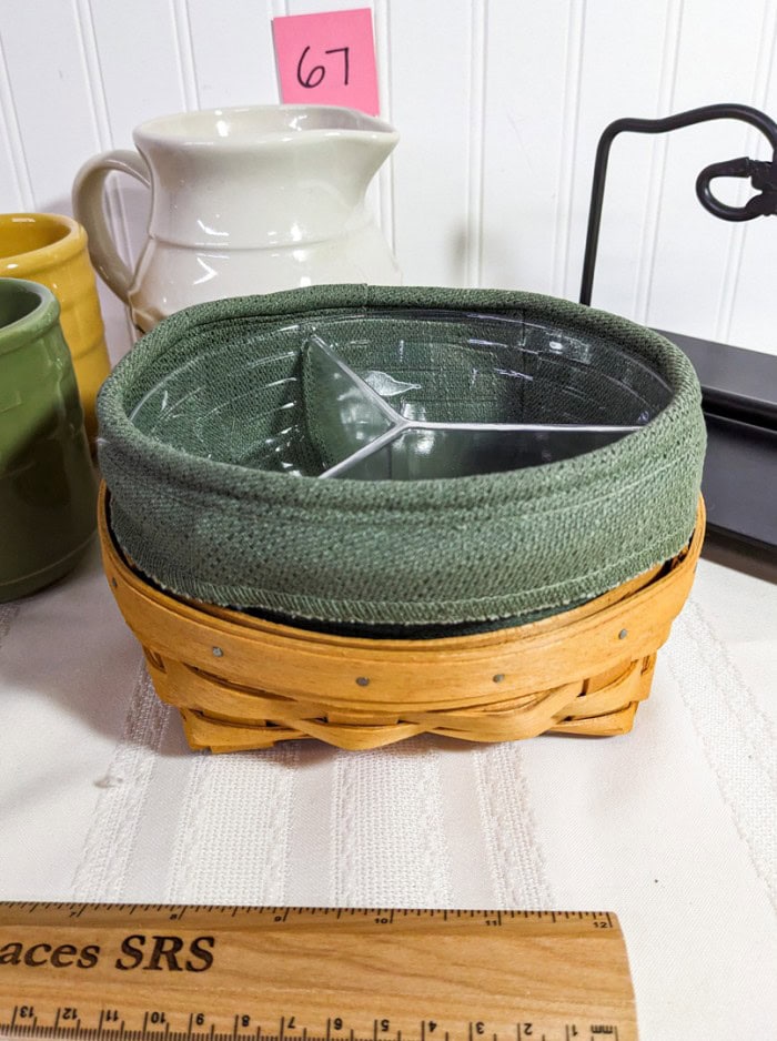 67. (4) Longaberger Cups, Divided Basket, Pitcher + Napkin Holder - Image 7