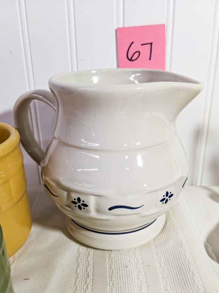 67. (4) Longaberger Cups, Divided Basket, Pitcher + Napkin Holder - Image 5