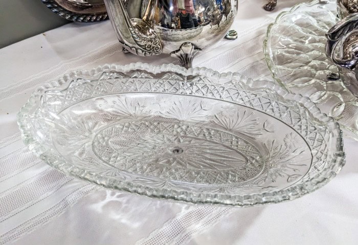 139. Silverplate Tray, Coffeepot, Teapot, Sugar + Creamer and Glass Bowl - Image 7