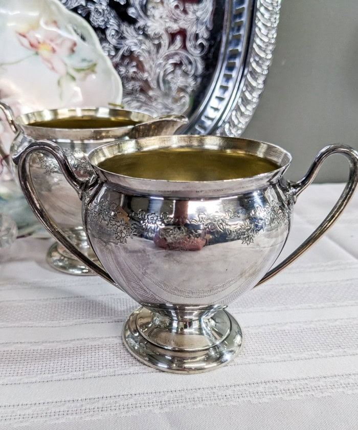 140. Silverplate Tray, Creamer + Sugar and Dishes - Image 8