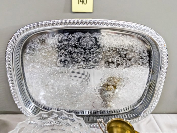 140. Silverplate Tray, Creamer + Sugar and Dishes - Image 4