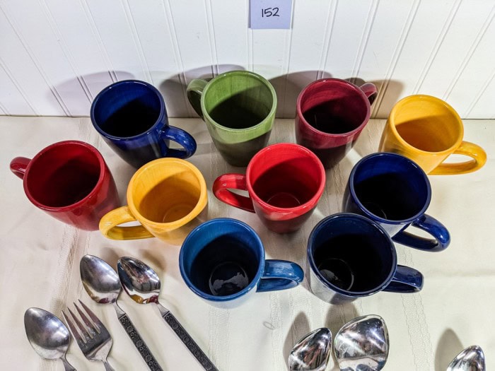 152. (10) Colorful Mugs + Stainless Steel Serving Utensils - Image 3