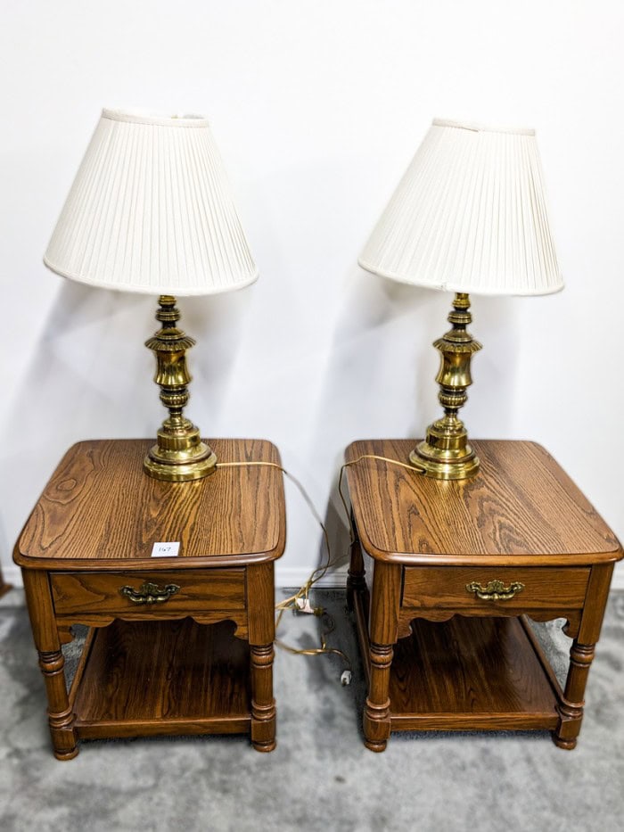 167. (2) End Tables w/ (2) 31" Brass Lamps