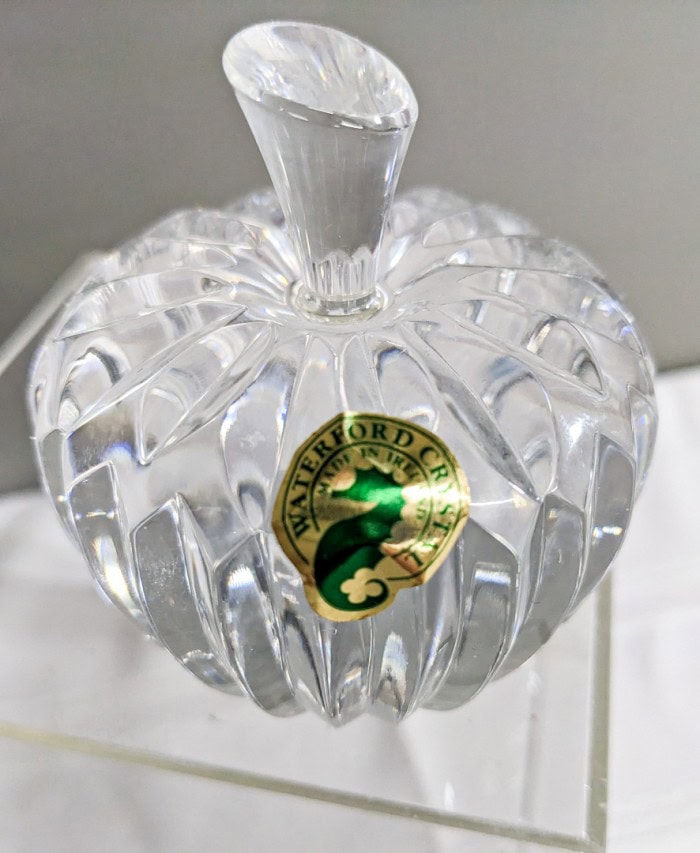 219. Waterford Crystal Apple, Glass Bells, Bowl, Crystal Creamer + Sugar and Glass Pieces - Image 3