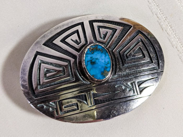 243. Sterling Silver + Turquoise Belt Buckle - Image 2