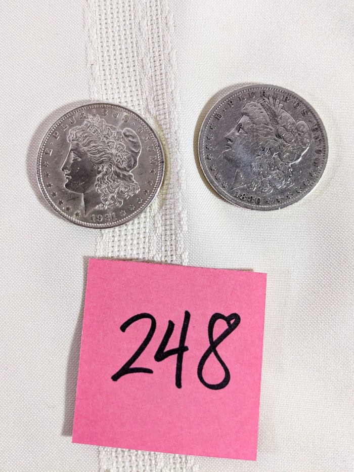 248. (2) Morgan Silver Coins (1921 + 1880)