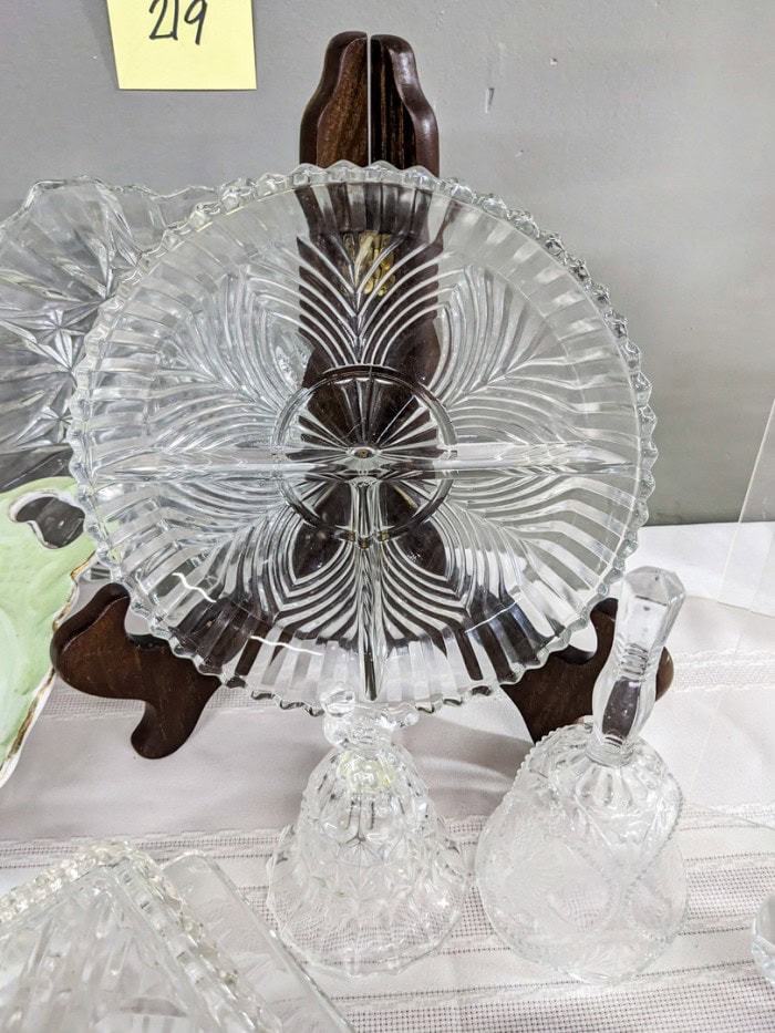 219. Waterford Crystal Apple, Glass Bells, Bowl, Crystal Creamer + Sugar and Glass Pieces - Image 7