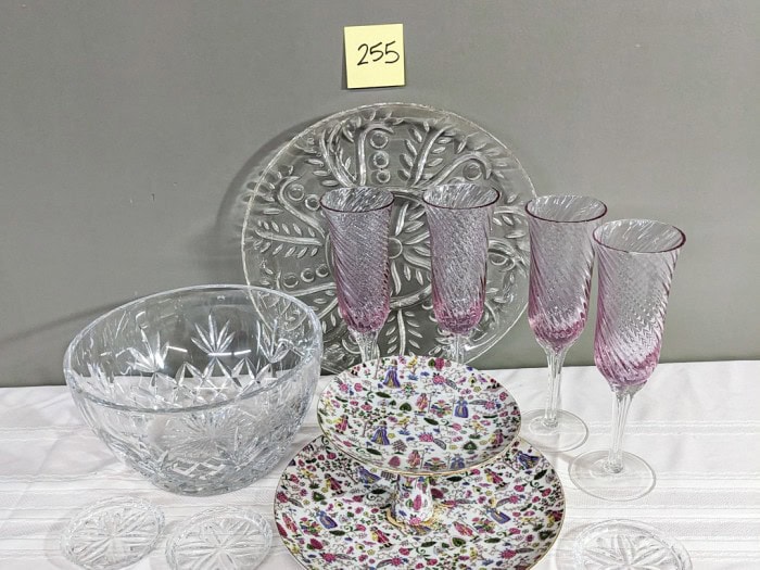 255. 2-Tiered Server, Lenox Bowl, (4) Champagne Glasses, Platter + Coasters - Image 2