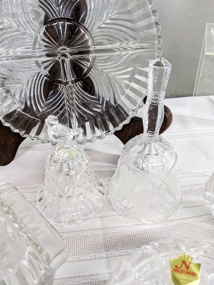 219. Waterford Crystal Apple, Glass Bells, Bowl, Crystal Creamer + Sugar and Glass Pieces - Image 10