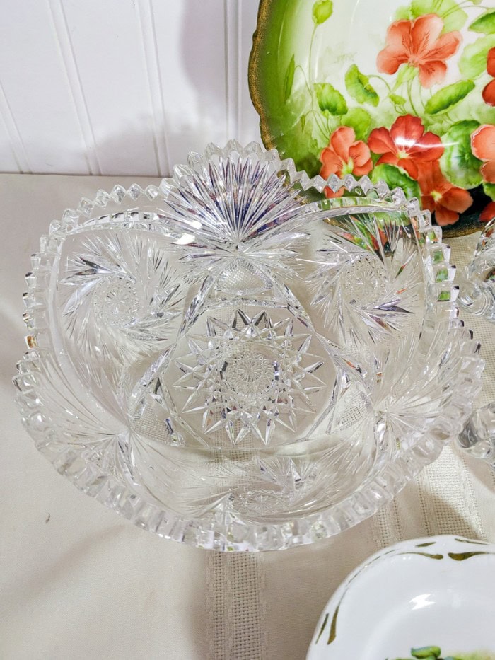 257. Crystal Bowl, Creamer + Sugar, Bowl + (4) Sm. Plates - Image 6