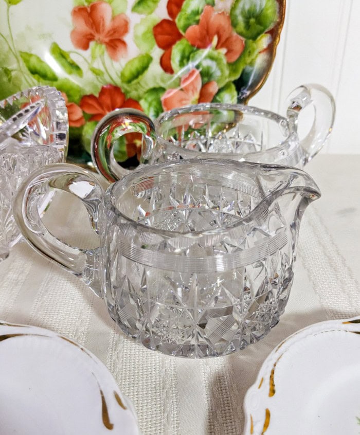 257. Crystal Bowl, Creamer + Sugar, Bowl + (4) Sm. Plates - Image 7