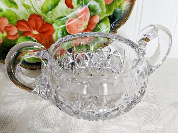 257. Crystal Bowl, Creamer + Sugar, Bowl + (4) Sm. Plates - Image 8