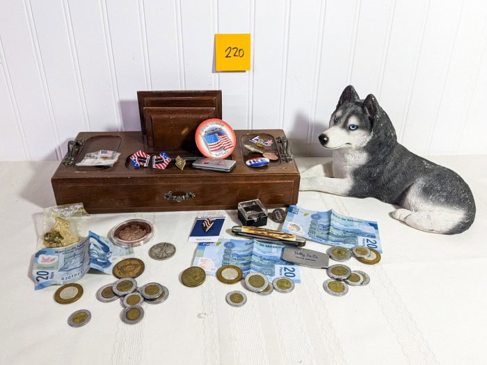 220. Coins, Walking Liberty Coin, Jewelry Box, Collectibles + Dog