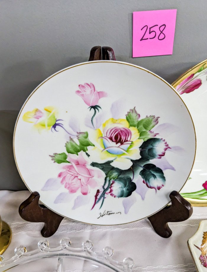 258. (2) Bowls, Divided Glass Tray, Vase + Hand Painted Plate - Image 7