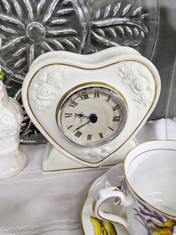 261. Lenox Clock, Glass Platter, Teapot, Teacup/Saucer, Divided Dish + Egg - Image 7