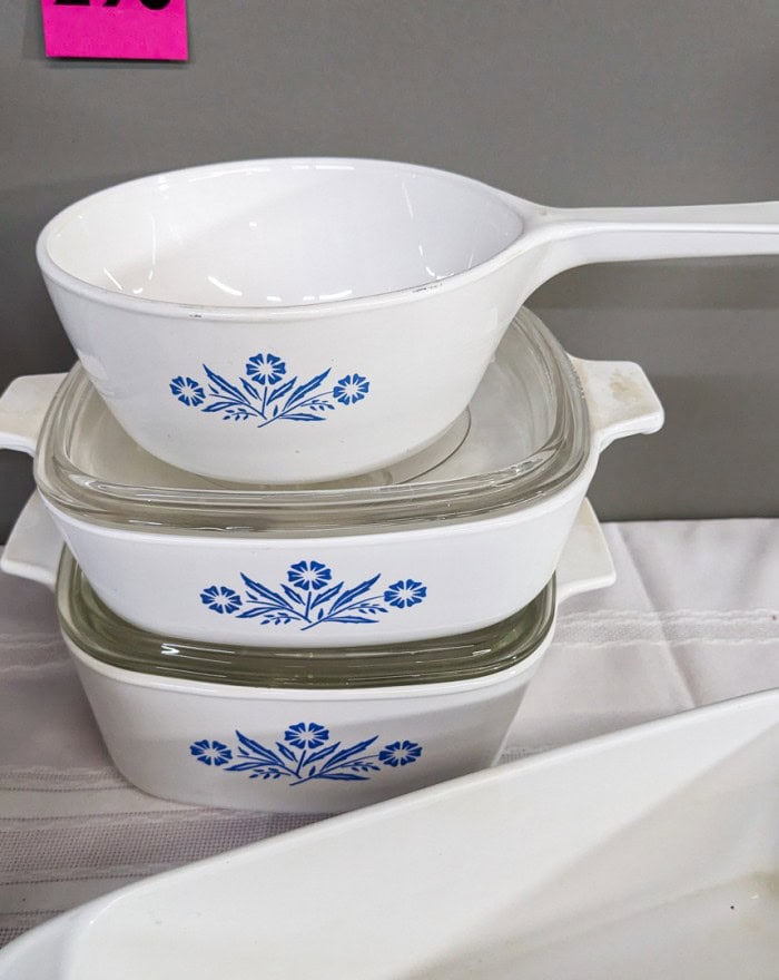 290. (2) Corningware Casseroles, Loaf Pan, Teapot + Measuring Cup - Image 4